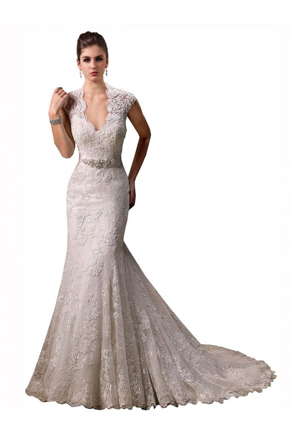 Magasins de Ivoire Sirène Licou Col V Dentelle Robes de mariée