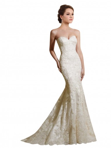 Magasins de Ivoire Sirène Satiné Dentelle Robes de mariée