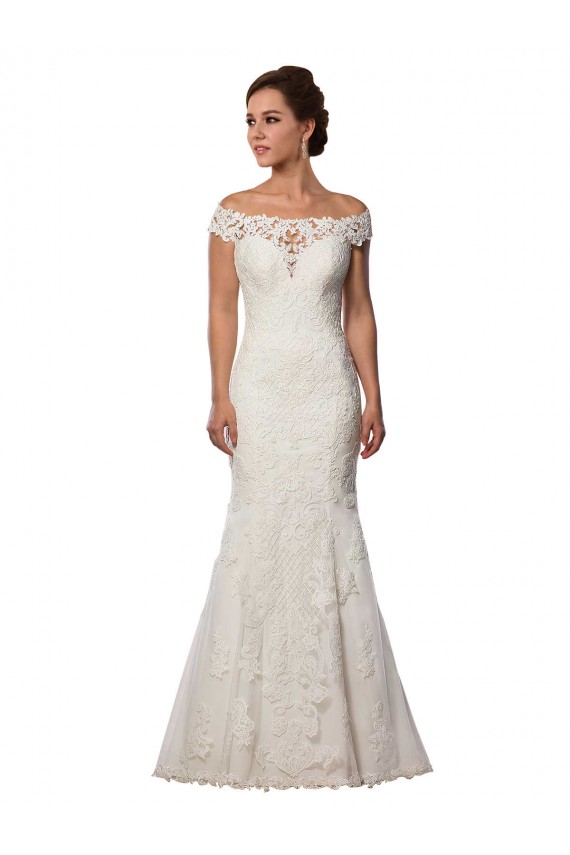 Magasins de Ivoire Sirène Épaule Dénudée Dentelle Boho Robes de mariée