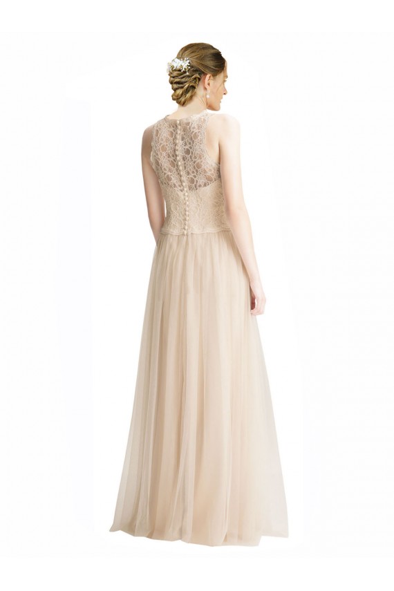 Magasins de Ivoire Trapèze Bateau Illusion Tulle Dentelle Longue Robes demoiselle d'honneur