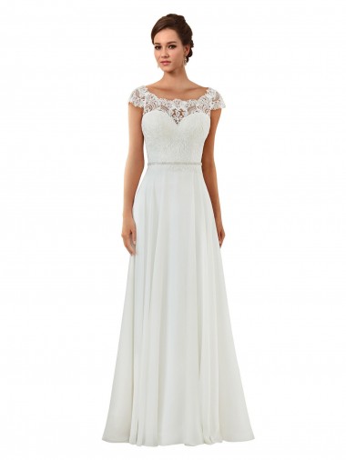 Magasins de Ivoire Trapèze Bateau Mousseline Classique Robes de mariée