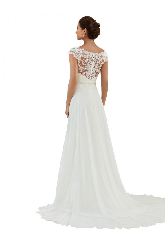 Magasins de Ivoire Trapèze Bateau Mousseline Classique Robes de mariée