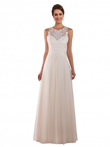 Magasins de Ivoire Trapèze Col Haut Tulle Dentelle Boho Robes de mariée