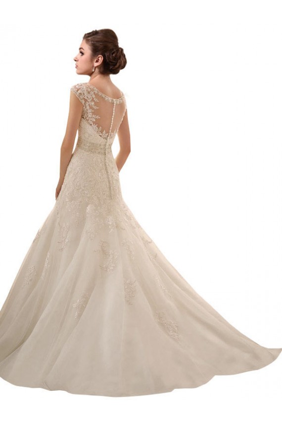 Magasins de Ivoire Trapèze Col V Tulle Dentelle Robes de mariée