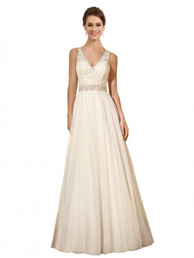 Magasins de Ivoire Trapèze Col V Tulle Robes de mariée