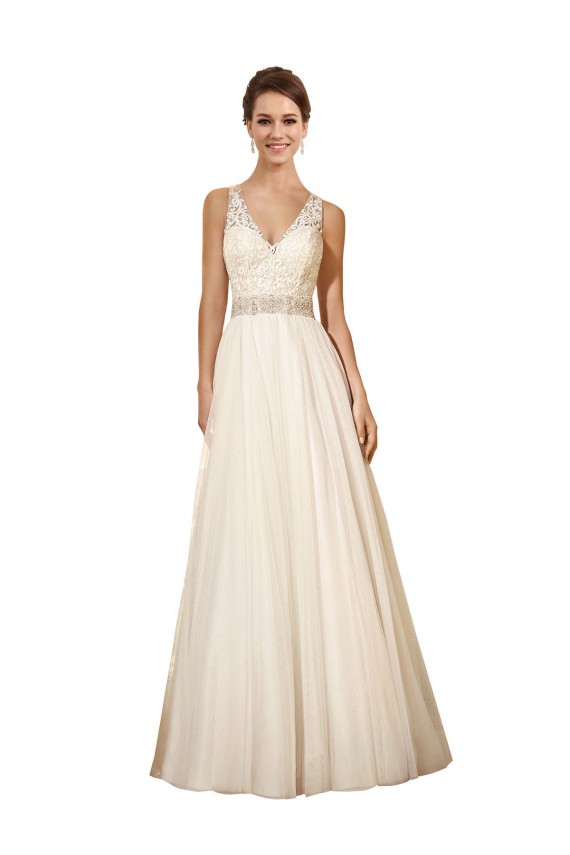 Magasins de Ivoire Trapèze Col V Tulle Robes de mariée