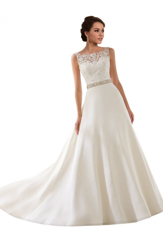 Magasins de Ivoire Trapèze Illusion Dentelle Robes de mariée