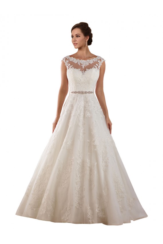 Magasins de Ivoire Trapèze Illusion Tulle Dentelle Classique Robes de mariée