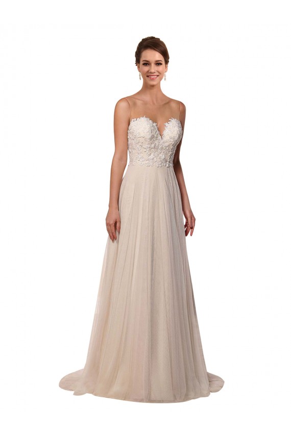 Magasins de Ivoire Trapèze Illusion Tulle Dentelle Robes de mariée