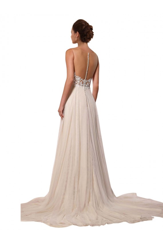 Magasins de Ivoire Trapèze Illusion Tulle Dentelle Robes de mariée