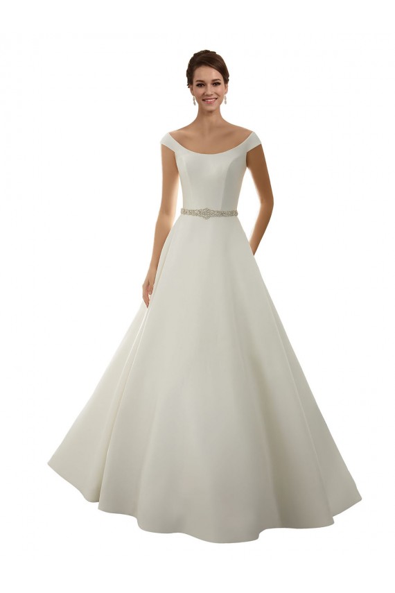 Magasins de Ivoire Trapèze Épaule Dénudée Satiné Classique Robes de mariée