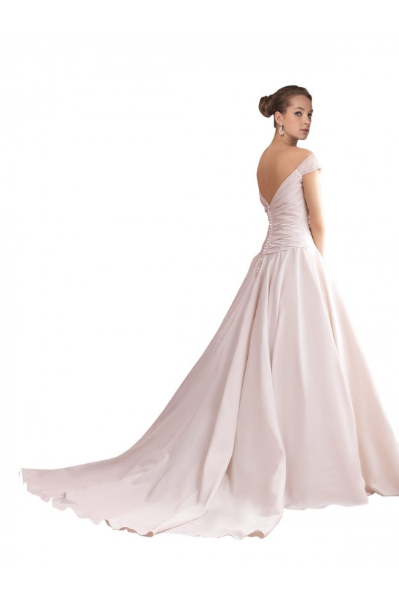 Magasins de Ivoire Trapèze Épaule Dénudée Satiné Robes de mariée