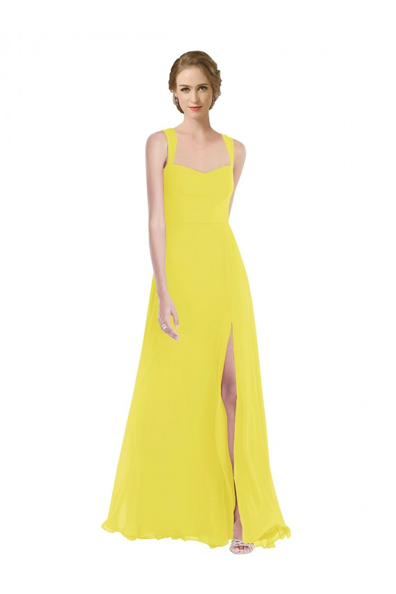 Magasins de Jaune Trapèze Bretelles spaghetti Mousseline Longue Robes demoiselle d'honneur
