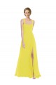 Magasins de Jaune Trapèze Bretelles spaghetti Mousseline Longue Robes demoiselle d'honneur