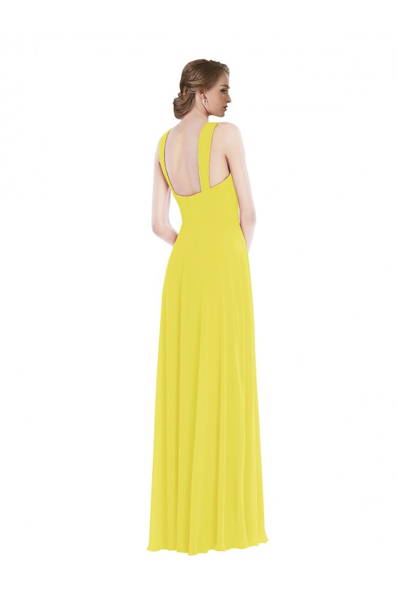 Magasins de Jaune Trapèze Bretelles spaghetti Mousseline Longue Robes demoiselle d'honneur