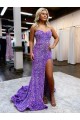 Magasins de Lavande Trapèze Traîne moyenne Paillettes Velours Longue Robes de bal