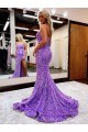 Magasins de Lavande Trapèze Traîne moyenne Paillettes Velours Longue Robes de bal