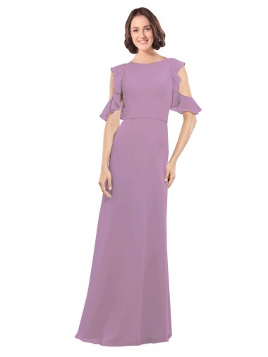 Magasins de Lavande foncée Trapèze Col Haut Mousseline Longue Robes demoiselle d'honneur
