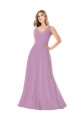 Magasins de Lavande foncée Trapèze Col V Mousseline Longue Robes demoiselle d'honneur