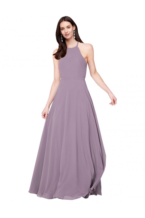 Magasins de Lavande foncée Trapèze Licou Mousseline Longue Robes demoiselle d'honneur