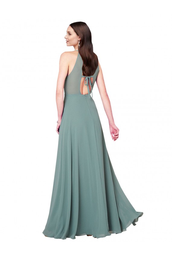 Magasins de Lavande foncée Trapèze Licou Mousseline Longue Robes demoiselle d'honneur
