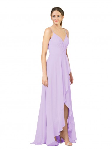 Magasins de Lilas Fourreau Col V Mousseline Longue Asymétrique Robes demoiselle d'honneur
