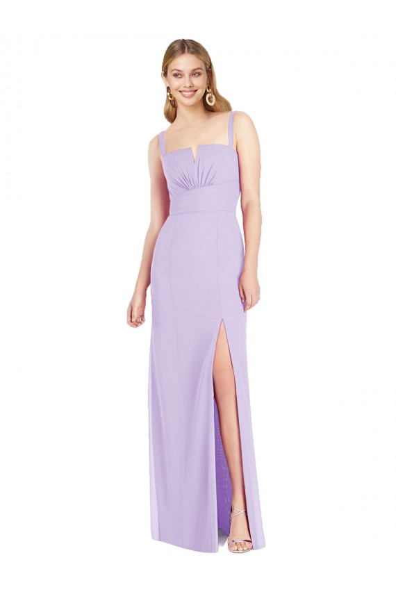 Magasins de Lilas Sirène Bretelles spaghetti Col V Sans bretelle Mousseline Longue Robes demoiselle d'honneur