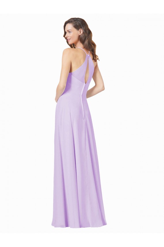 Magasins de Lilas Trapèze Bretelles spaghetti Col Carré Mousseline Longue Robes demoiselle d'honneur
