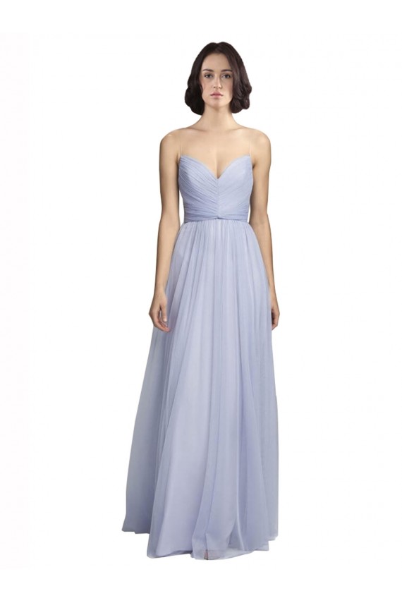 Magasins de Lilas Trapèze Bretelles spaghetti Tulle Longue Robes demoiselle d'honneur
