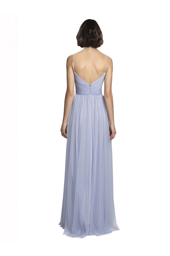 Magasins de Lilas Trapèze Bretelles spaghetti Tulle Longue Robes demoiselle d'honneur