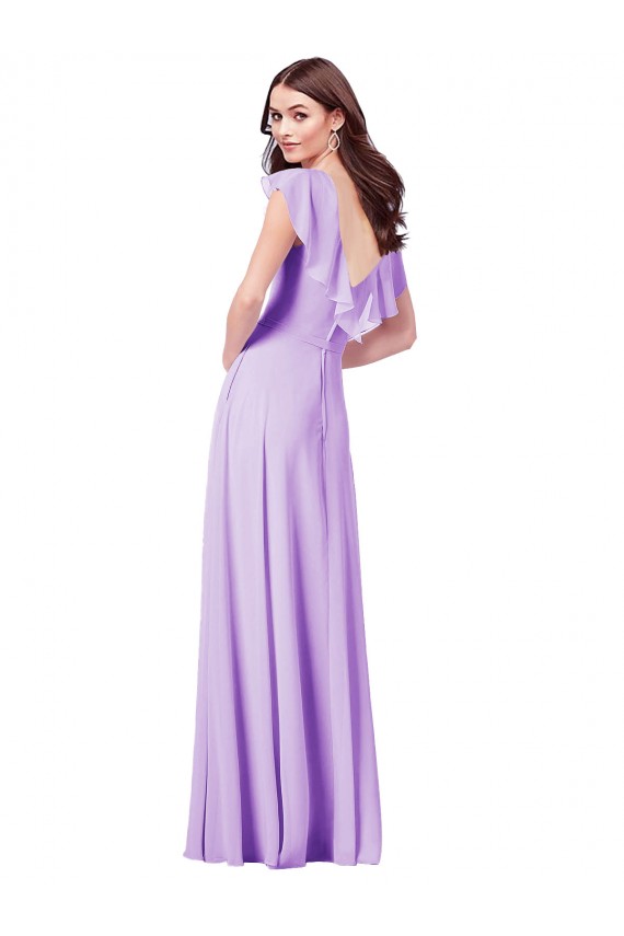 Magasins de Lilas Trapèze Col V Mousseline Longue Robes demoiselle d'honneur