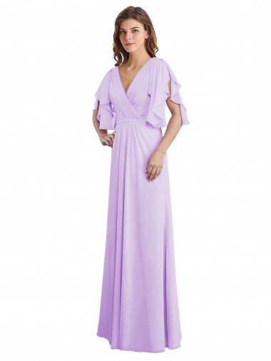 Magasins de Lilas Trapèze Col V Mousseline Longue Robes demoiselle d'honneur