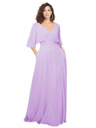 Magasins de Lilas Trapèze Col V Mousseline Longue Robes demoiselle d'honneur