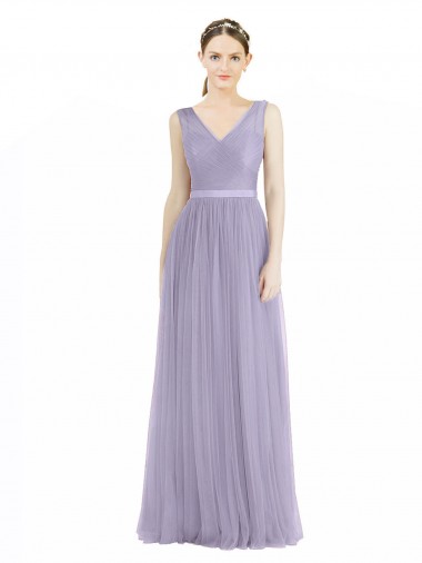 Magasins de Lilas Trapèze Col V Tulle Longue Robes demoiselle d'honneur