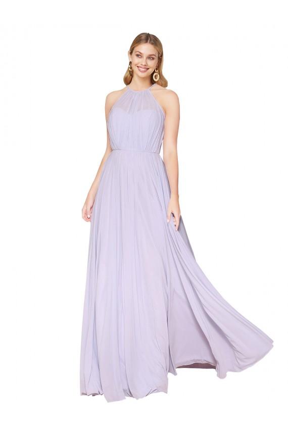 Magasins de Lilas Trapèze Licou Col Haut Mousseline Longue Formelles Robes demoiselle d'honneur / Robes de soirée / Robes de bal