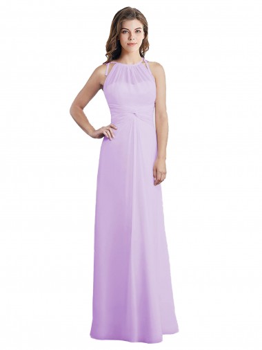 Magasins de Lilas Trapèze Licou Mousseline Longue Robes demoiselle d'honneur