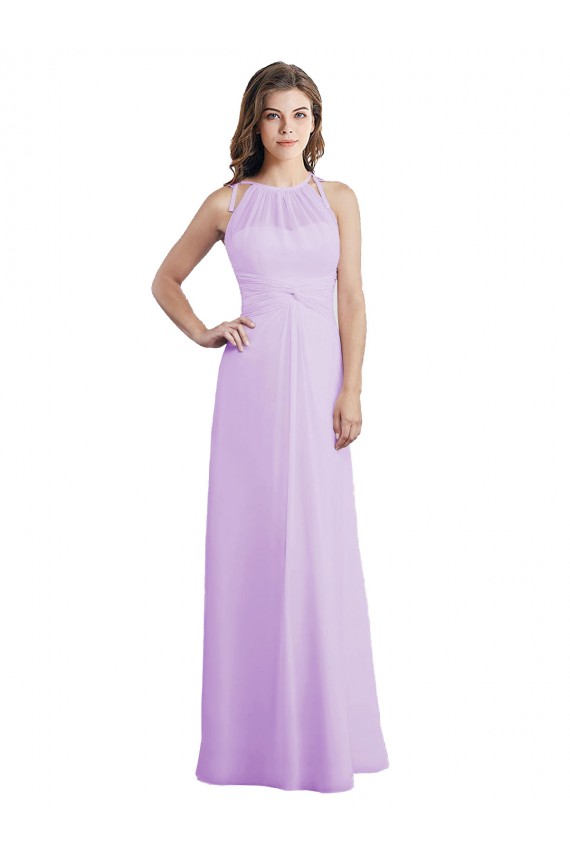 Magasins de Lilas Trapèze Licou Mousseline Longue Robes demoiselle d'honneur
