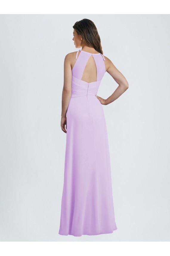 Magasins de Lilas Trapèze Licou Mousseline Longue Robes demoiselle d'honneur