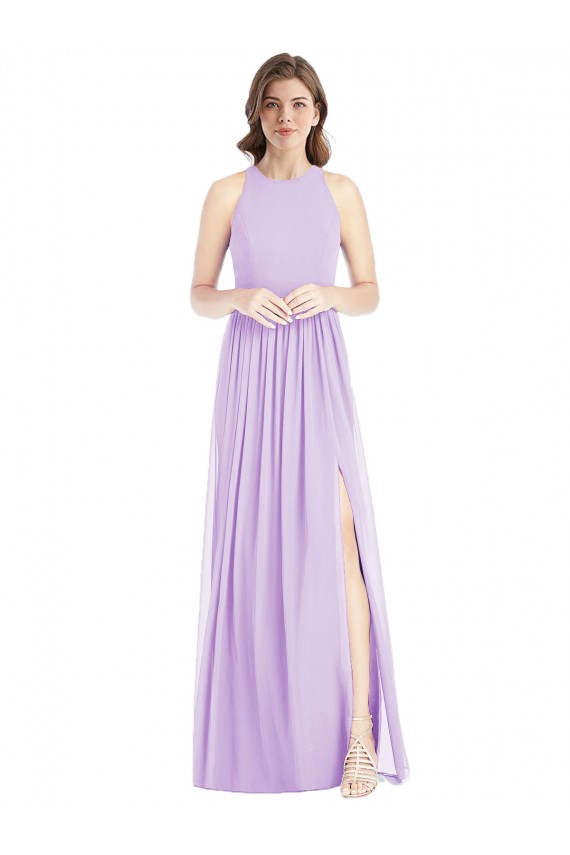 Magasins de Lilas Trapèze Licou Mousseline Longue Robes demoiselle d'honneur