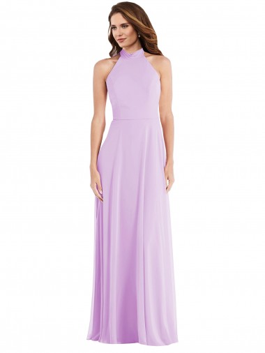 Magasins de Lilas Trapèze Licou Mousseline Longue Robes demoiselle d'honneur