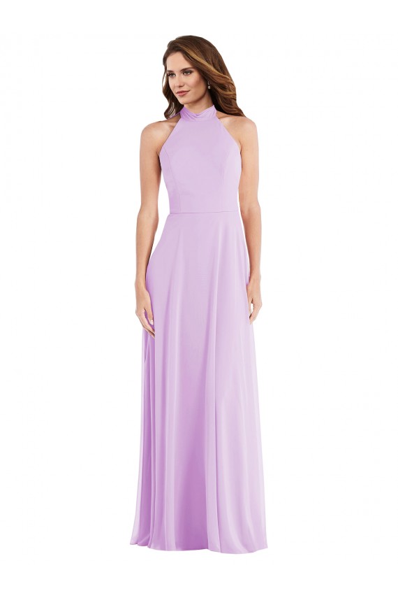 Magasins de Lilas Trapèze Licou Mousseline Longue Robes demoiselle d'honneur