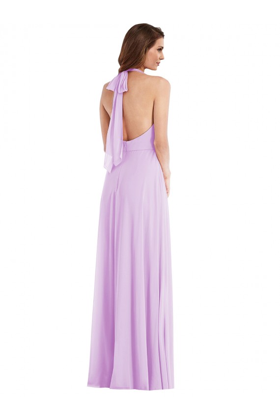 Magasins de Lilas Trapèze Licou Mousseline Longue Robes demoiselle d'honneur