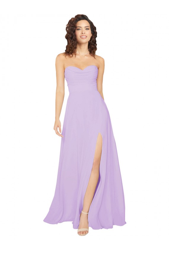 Magasins de Lilas Trapèze Sans bretelle Mousseline Longue Robes demoiselle d'honneur
