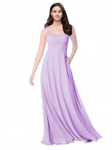Magasins de Lilas Trapèze Scoop Mousseline Longue Robes demoiselle d'honneur