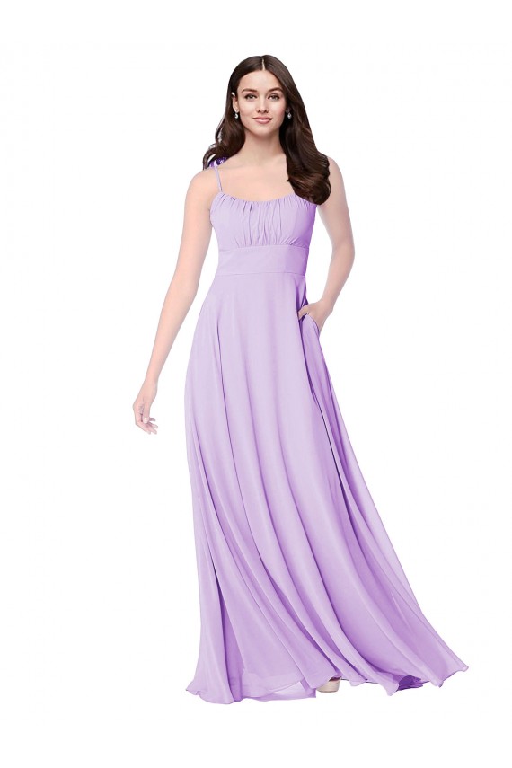 Magasins de Lilas Trapèze Scoop Mousseline Longue Robes demoiselle d'honneur