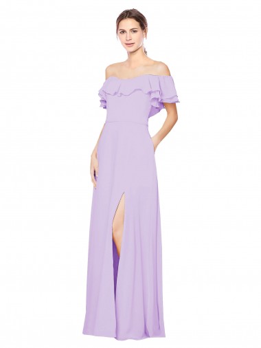 Magasins de Lilas Trapèze Épaule Dénudée Sans bretelle Mousseline Longue Robes demoiselle d'honneur