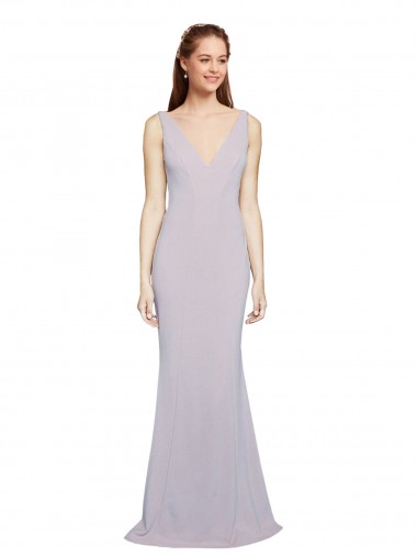 Magasins de Lilas arctique Sirène Col V Crêpe Stretch Longue Formelles Robes demoiselle d'honneur / Robes de soirée / Robes de bal