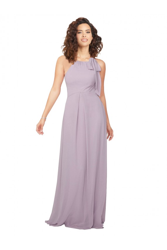 Magasins de Lueur rose Trapèze Licou Mousseline Longue Robes demoiselle d'honneur