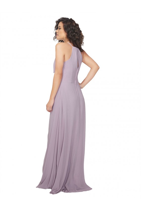Magasins de Lueur rose Trapèze Licou Mousseline Longue Robes demoiselle d'honneur