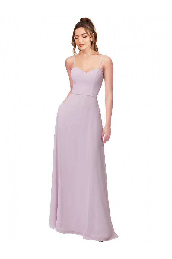 Magasins de Lueur rose Trapèze Mousseline Longue Robes demoiselle d'honneur